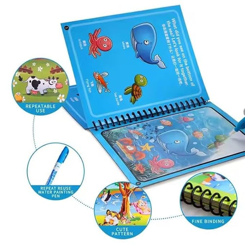 Magic Water Coloring Book Reusable Aqua Painting Books with Water Pen for Toddlers & Kids