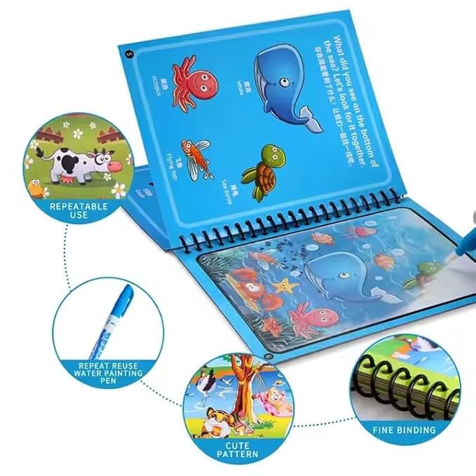 Magic Water Coloring Book Reusable Aqua Painting Books with Water Pen for Toddlers & Kids