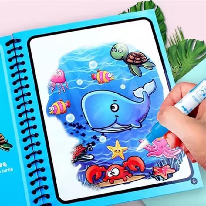 Magic Water Coloring Book Reusable Aqua Painting Books with Water Pen for Toddlers & Kids