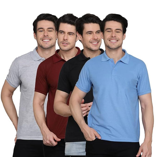 Men's Solid Regular Fit Polo Shirt (PACK OF 4)