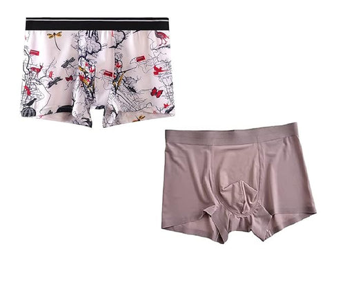 Men's Ultra Soft Material Ice-Silk Men's Shorts Underwear Men's Brief Boxer Free Size ( Pack of 2)